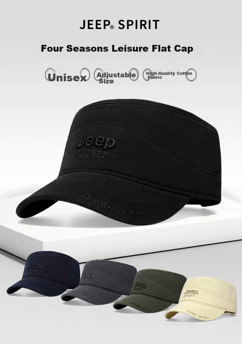 JEEP Men's Flat-Top Cap, All-Season Style, Baseball Cap for Middle-Aged And Elderly, Outdoor Casual Versatile Cap A0293 3