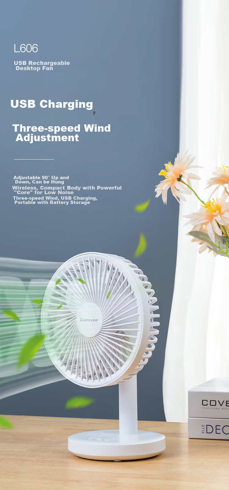 COMIX Desktop Mini Rechargeable Fan with Colorful Ambient Light Silent Office Fan for Dormitory Outdoor Camping Table Fan Gift LC006 Black 1