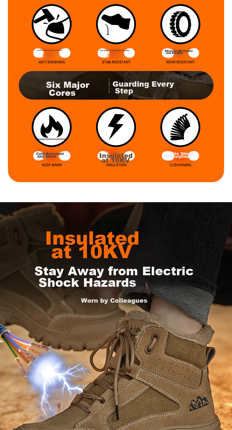 LAOGUANJIA Men's Safety Shoes, Anti-Smashing, Puncture-Resistant, 10KV Insulated Electrician Shoes, High-Top Work Safety Shoes 318 Size 36 4