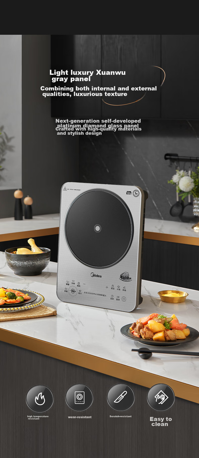 Midea Induction Cooker Ceramic Cooktop Electric Cooker Household High-Power 3500W Electromagnetic Stove Even Heating Integrated Large Panel Cooks Rice Porridge Wear-Resistant Easy-To CL35W7-001 15
