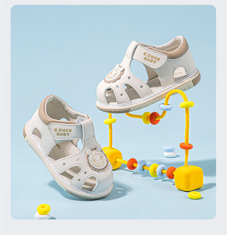 B.Duck Children's Closed-Toe Sandals, Boys And Girls Toddler Shoes, Summer Soft-Soled Leather Sandals, 6726 Beige, Size 18 1