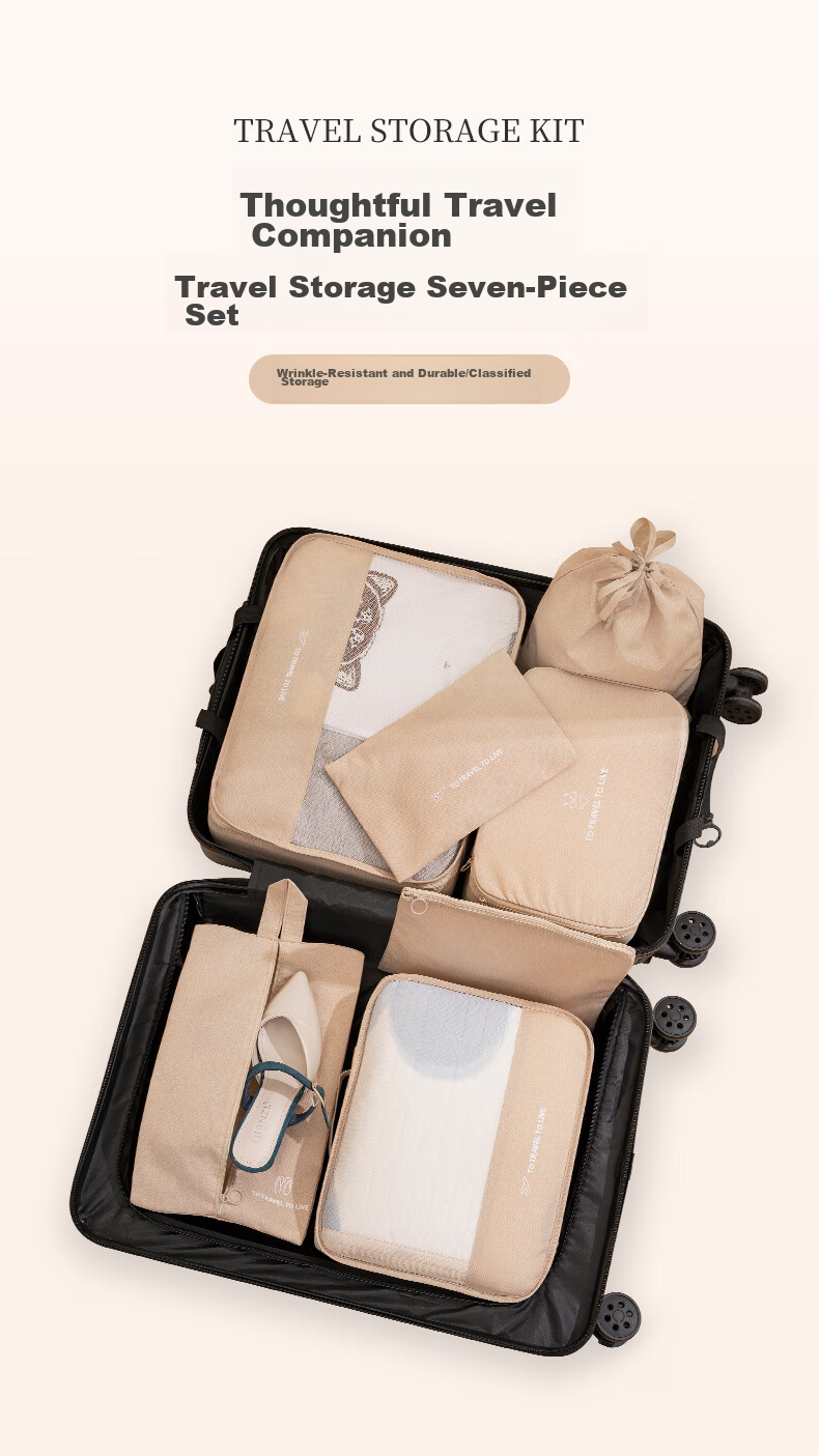 JEKO&JEKO Travel Storage Bags, Clothing Organizer Pouches, Essential for Business Trips, Thickened Suitcase, Cosmetic Storage Bags, 7-Piece Set in Gray 1
