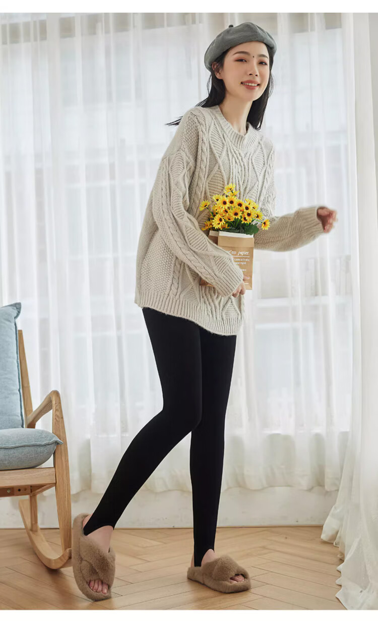 LangSha Thermal Leggings, 100% Golden Silk, Women's Warm Pants for Autumn And Winter, Fleece-Lined High-Waist Extra Thick Anti-Cold Tights for Northeast China 23