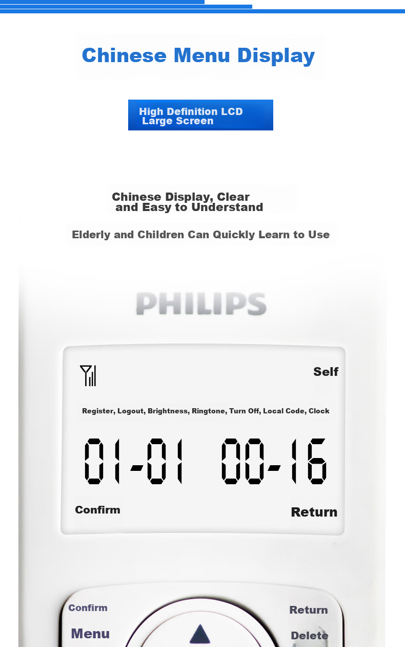 PHILIPS Cordless Telephone, Wireless Landline Phone, Parent-Child Handset, for Office And Home Use, White Backlit Screen, Long Standby Time, DCTG186 (1+2) Black 3