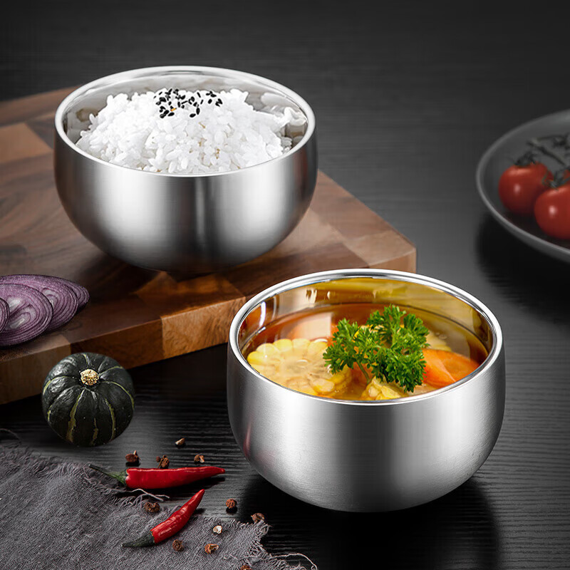 Meichun (Maxcook) 316L Stainless Steel Bowl, Double-Layer Insulated Soup Bowl, Rice Bowl, Tableware, Noodle Bowl, 12cm MCCU2012
