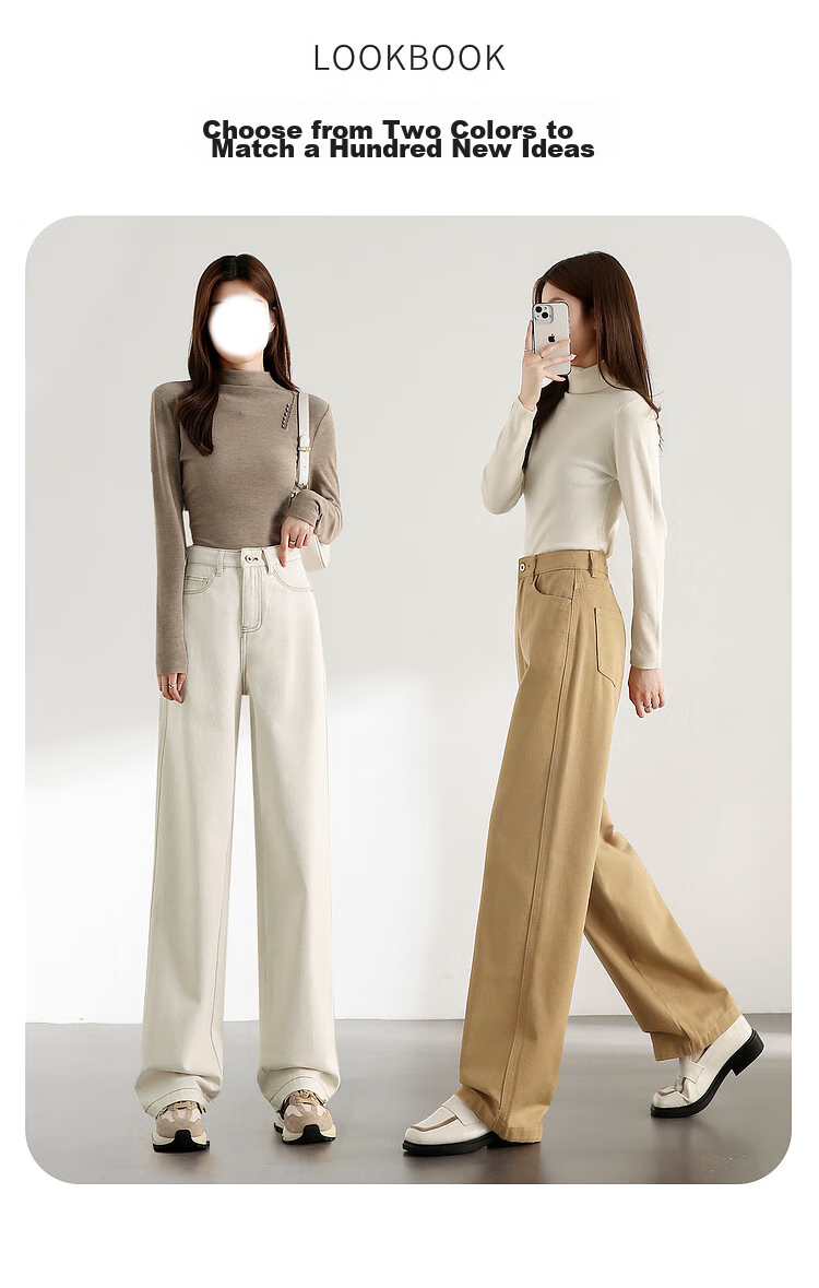 Sentubila Pure Cotton White Straight-Leg Jeans for Women, Spring And Autumn Women's Wear, High-Waisted Slimming Pants for Petite Women, Casual Retro Versatile Trousers 12
