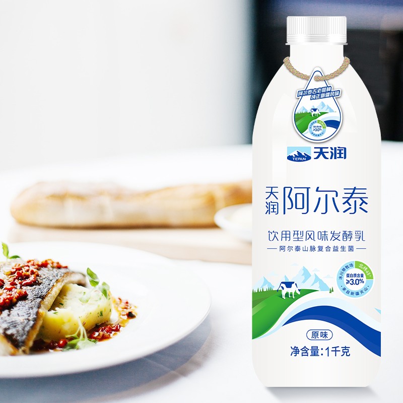 天润新疆特产 阿尔泰饮用型风味发酵乳低温酸奶 家庭装 1kg 酸奶