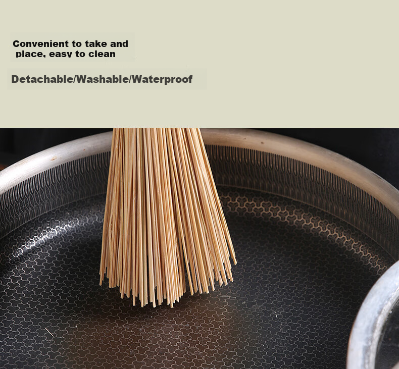 MENGTING Bamboo Pot Scrubber with Wooden Handle, Kitchen Brush for Large Pots, Non-Stick Cooking Scraper for Hotels And Restaurants, Kitchen Cleaning Tool for Stove Brush 5