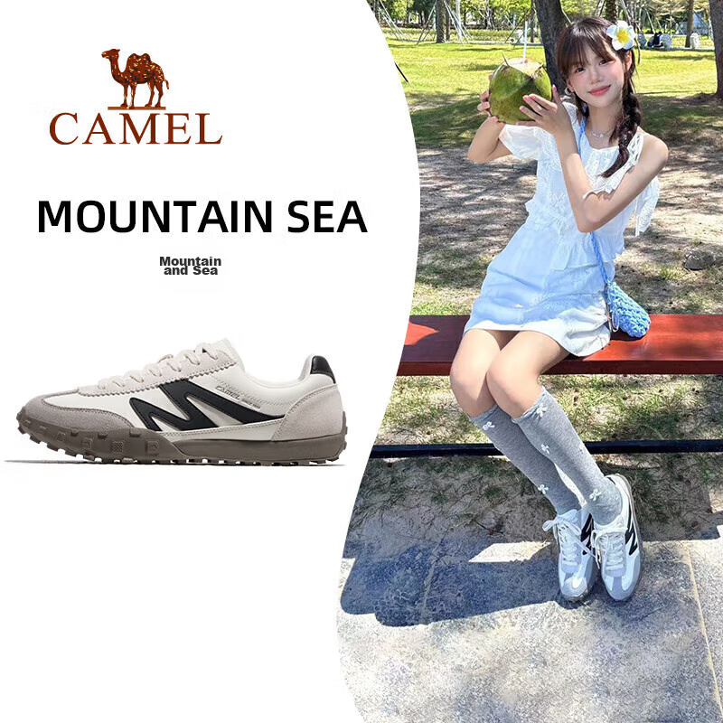 CAMEL Women's Thin-Soled Shoes, Retro Casual Sports Training Shoes X24B09L7606, Ivory White/black, Size 35
