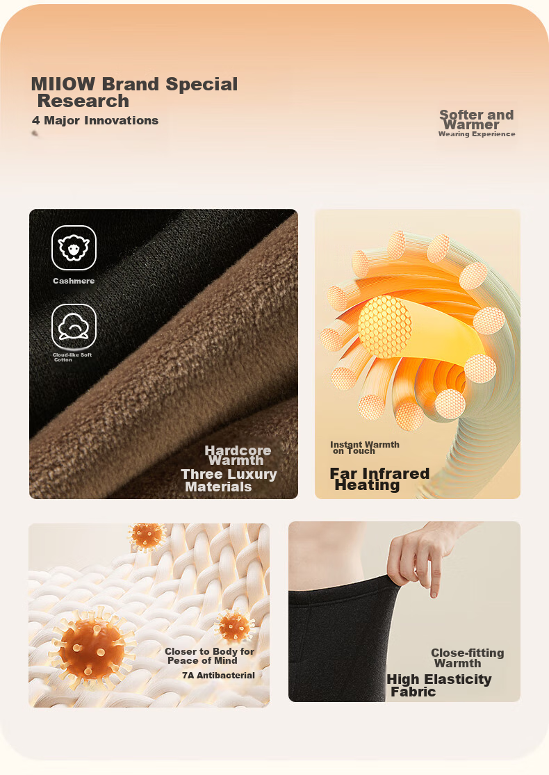 MiiOW [Cashmere Fleece Thickened] Women's Thermal Underwear, Solid Color Cotton Pants, Autumn And Winter Knee Protection Lining Pants 4