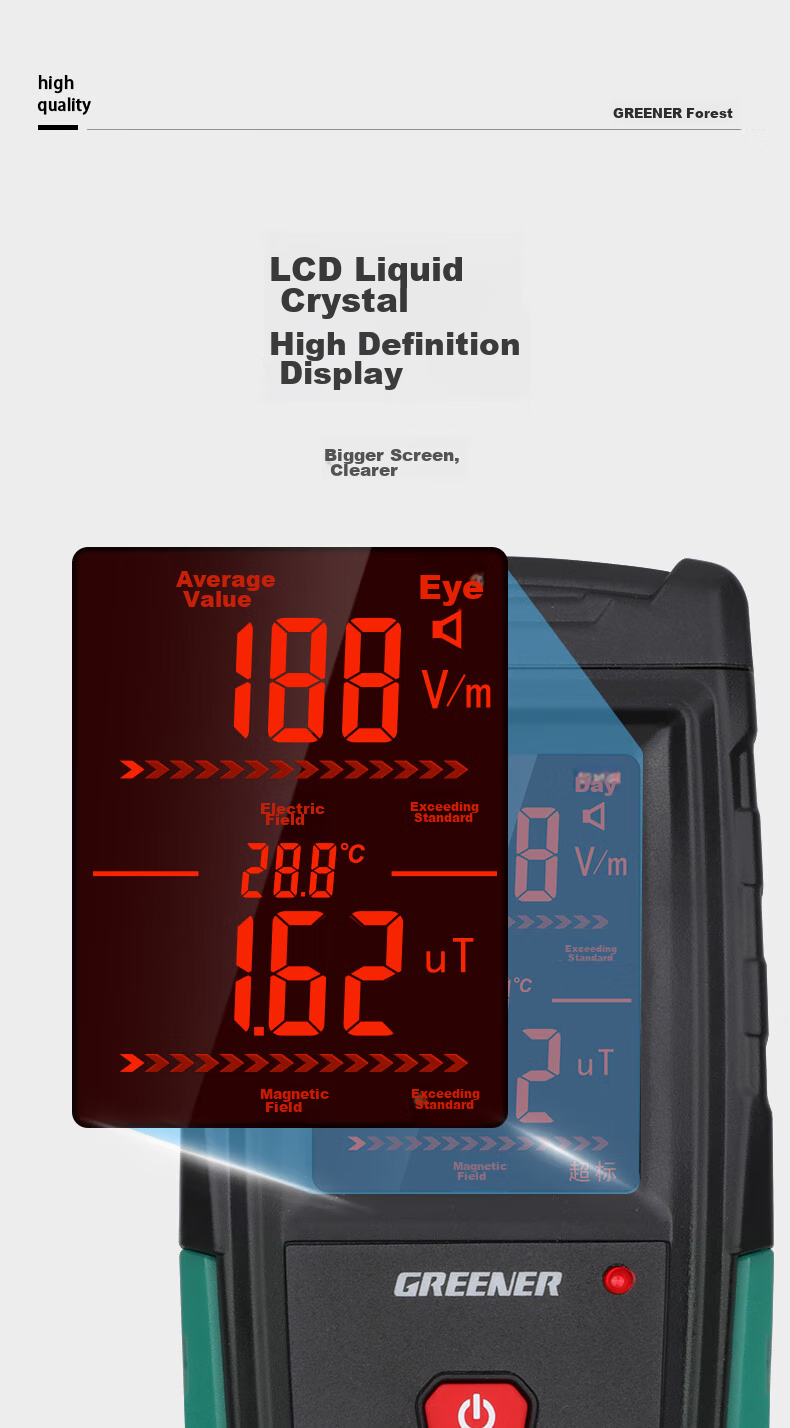 GREENER Electromagnetic Radiation Detector High-Frequency Electromagnetic Wave Radiation Meter Household Radiation Measurement Instrument Detector Magnetic Field Tester 14