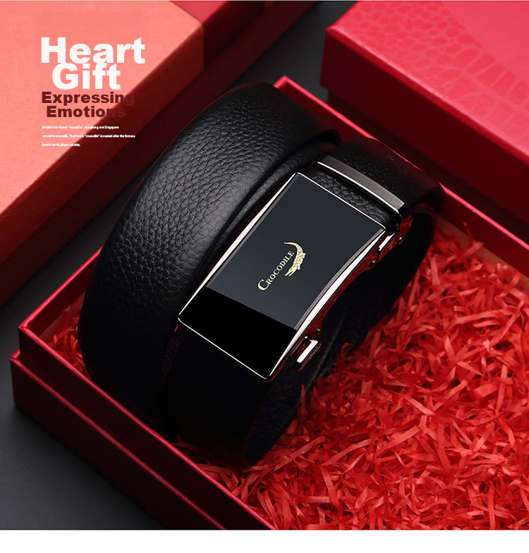 CROCODILE Men's Top-Grain Leather Business Automatic Buckle Belt + Wallet Gift Box, Birthday Gift for Men, 12869 5