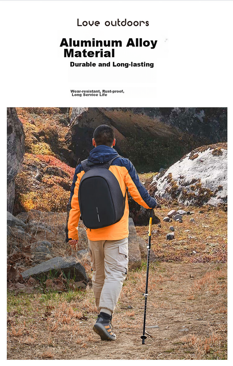 Suncojia Outdoor Hiking Pole, Telescopic Aluminum Alloy Walking Stick, Non-Folding Ultra-Light Climbing Trekking Pole, Self-Defense Cane 4