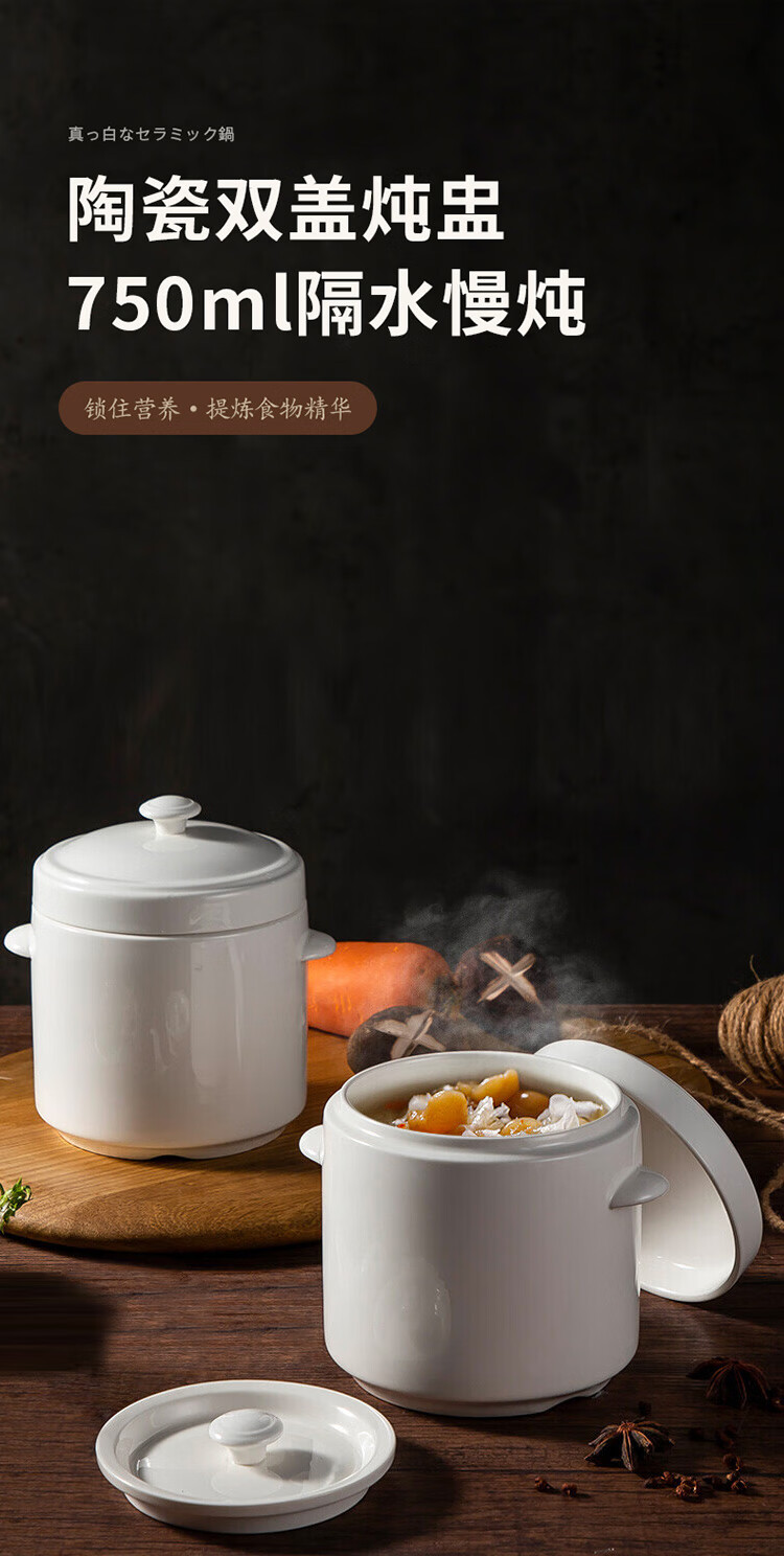 MAXCOOK Ceramic Stew Pot for Bird's Nest Soup, Chicken Soup And Egg Custard, Double Boiler Steamer And Stew Pot 750ml MCTC7261 1