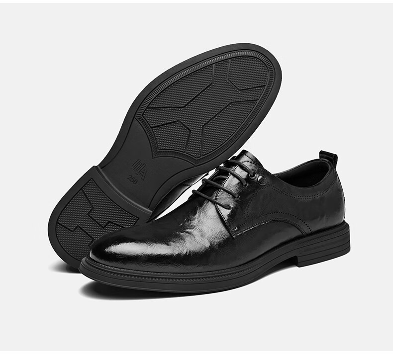 HLA Men's Leather Shoes, Trendy Business Formal Wear, Height-Increasing Derby Shoes HAAPXM4DAO286, Black Heightening, Size 38 31