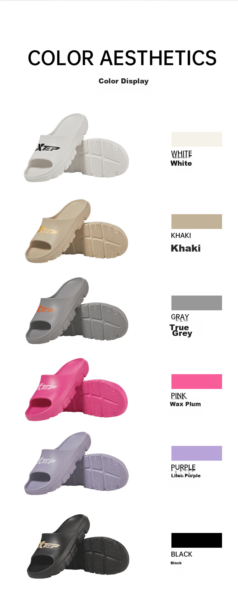 XTEP Sports Slippers, Couple's Slide Sandals, Summer Shoes, Women's Outdoor Sandals, Ladies' A041 White, Size 39-40 7