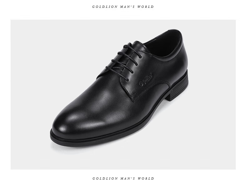 Goldlion First Layer Cowhide Men's Lace-up Pure Color Casual Business Formal Leather Shoes Black Size 40 3