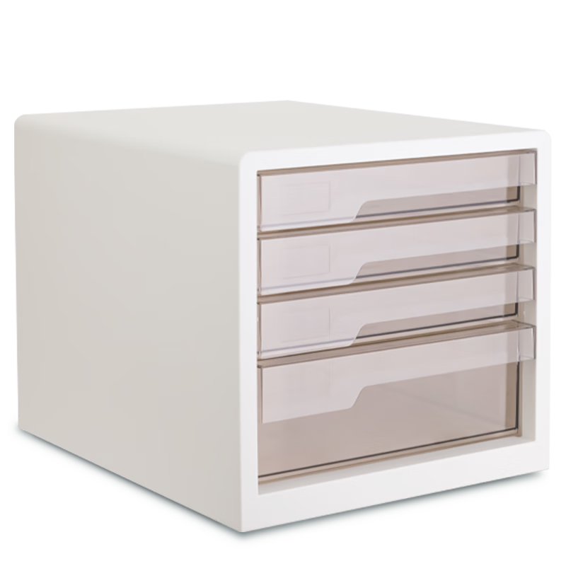 Deli Four-Tier Office Desk Organizer with Drawers, File Cabinet for A4 Documents/Archives with Index Labels, Subject Test Paper Classification, Office Supplies White