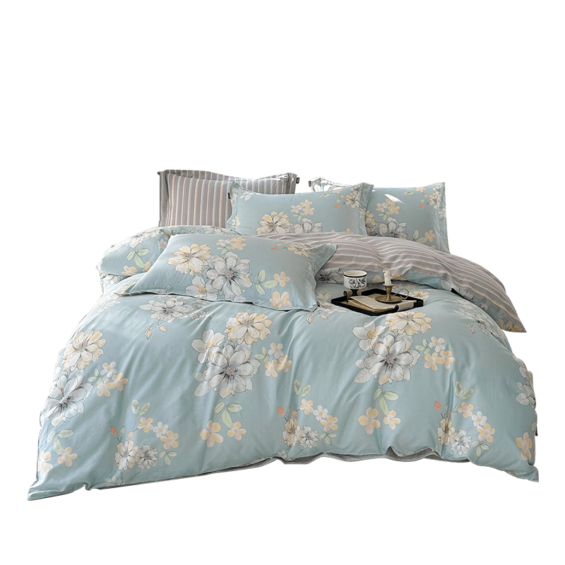 Dohia Home Textiles Pure Cotton Bedding Set of Four Pieces, Double Duvet Cover And Bed Sheet Set for 1.8m Bed, 229*230cm