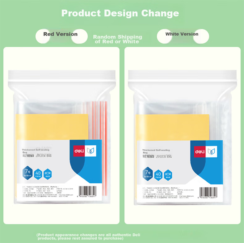 Deli Food Self-Sealing Bags Size 7 14*19cm Mask-Sized Waterproof Storage 40 Pieces (With Labels) 19253 1