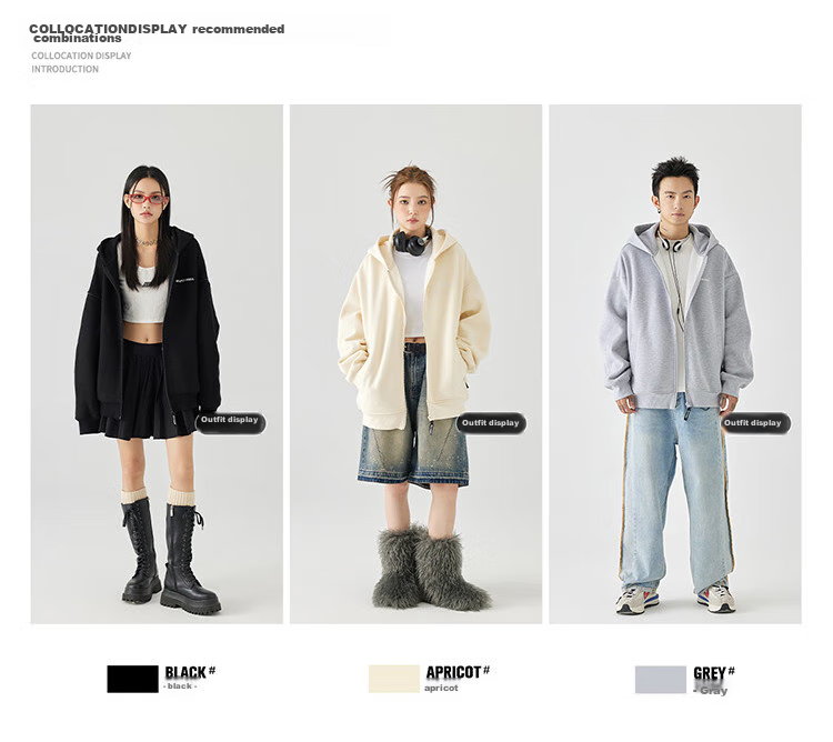 GOLFCROSS Couple's Sweatshirt, Spring And Autumn Letter Embroidery, Loose Hooded Cardigan Jacket, Gray, S 2