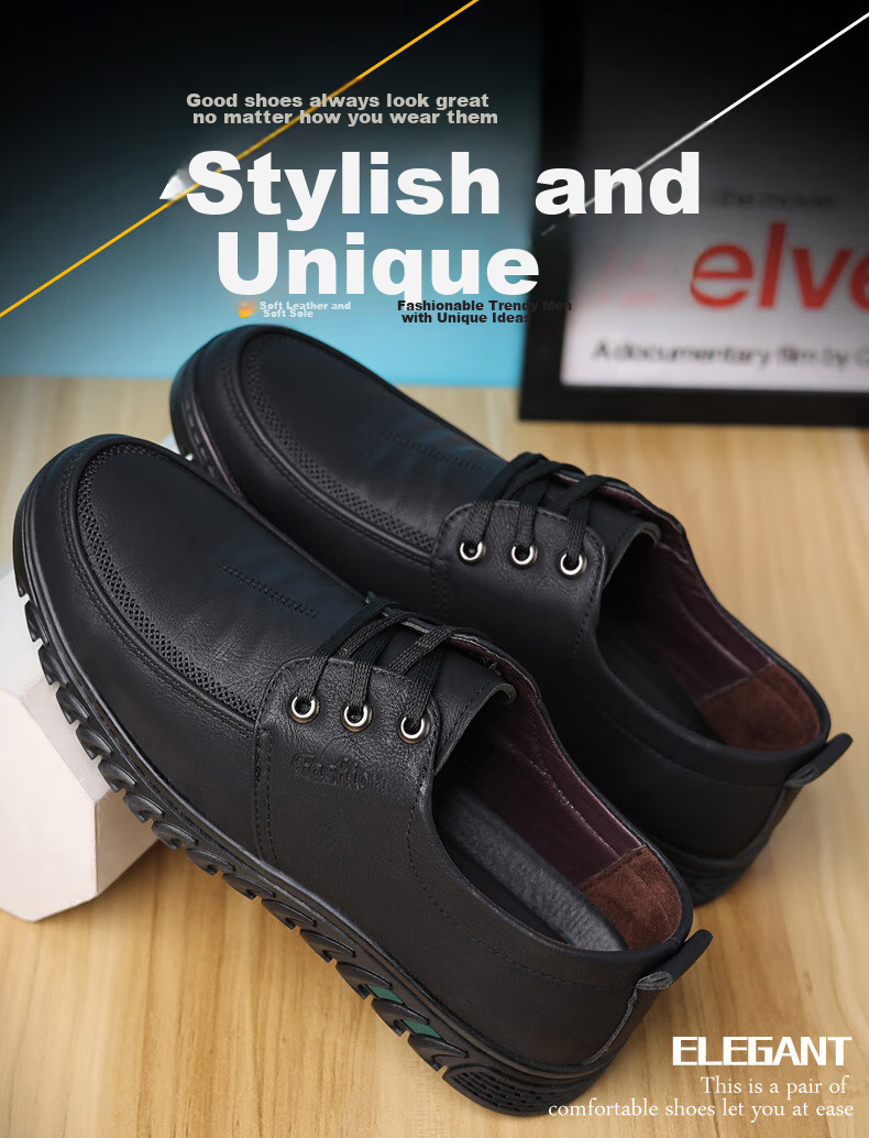 CARTELO Casual Leather Shoes for Men, Soft-Soled Comfortable Driving Shoes, Stylish Business Casual Shoes, 30963 Black, Size 41 2