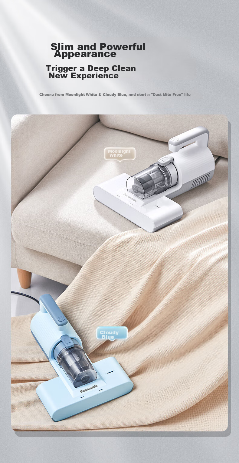 Panasonic Dust Mite Remover for Home Use Bed, Smart Dust And Mite Sensing All-In UV Sterilization Hot Air Dehumidification, Cat And Dog Hair Removal, Strong Suction Powerful Beating MC-DC11A 21