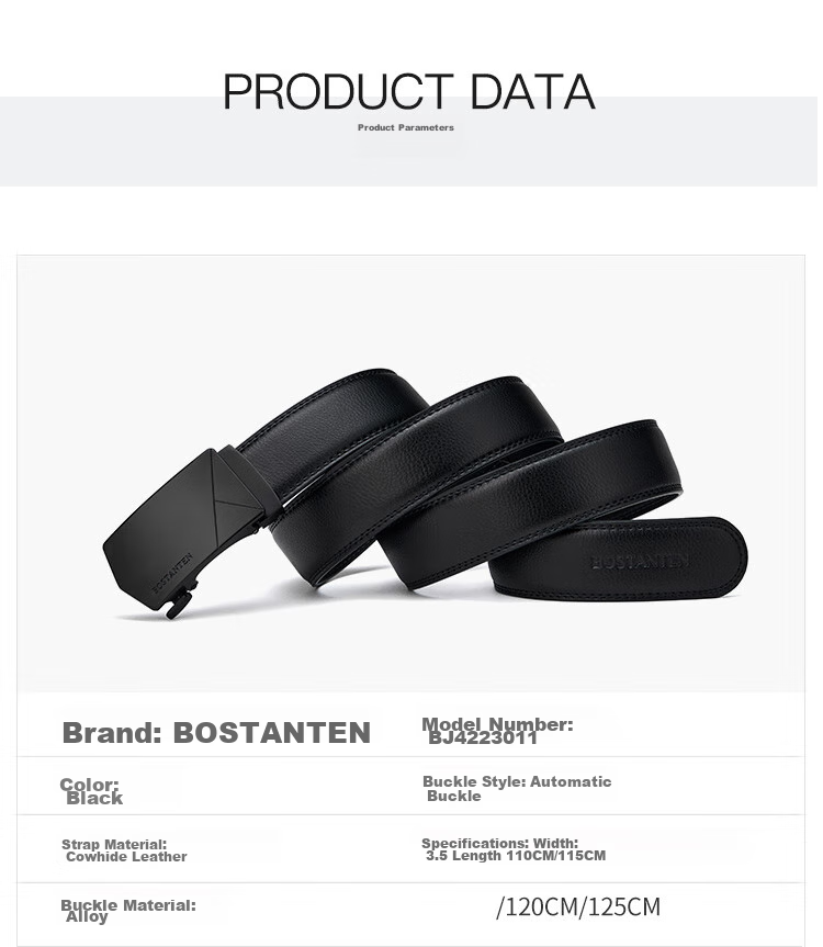 BOSTANTEN BOSTANTEN Men's Leather Belt with Automatic Buckle, Trendy Formal Waistband, Birthday Gift 7
