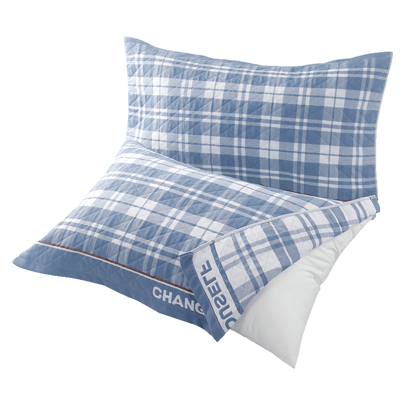 Grace 7A Antibacterial Three-Layer Extra Large Thick Gauze Pillowcase, Grid Pattern - Blue 78*52cm, One Pair