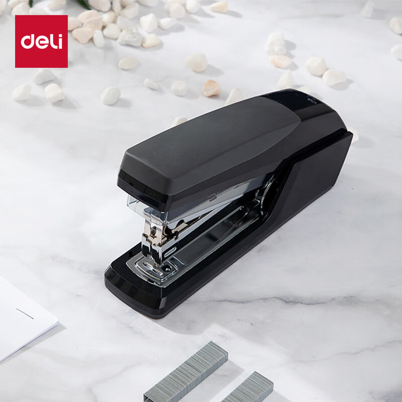 Deli Low-Force Stapler, Small Desktop Office Stationery for Students, Black 0367