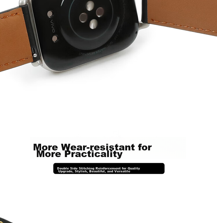 ESCASE Compatible with Vivo/iQOO WATCH GT Watch Strap, Genuine Leather Replacement Wristband, Classic Cowhide Smartwatch Band, Black 8