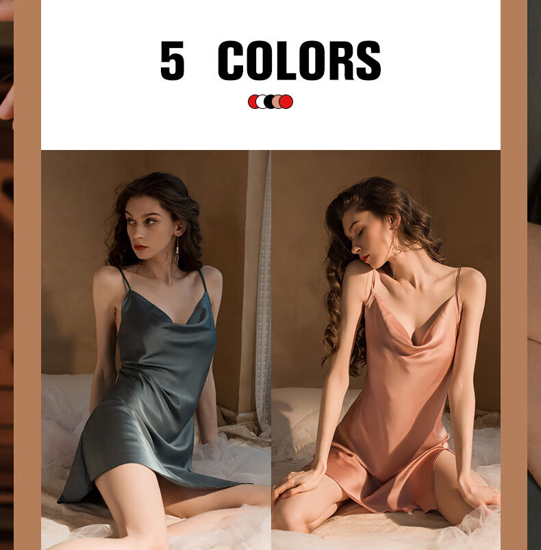 MAOHUO Ice Silk Sleepwear Set for Women, Faux Silk Nightgown with Spaghetti Straps And Collar, High-End Luxury Loungewear Gift Box Set 3