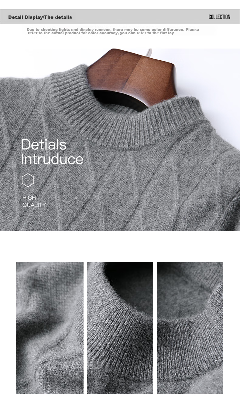 Hengyuanxiang Men's Cashmere Sweater, Autumn And Winter Thickened 100% Pure Cashmere, Business Casual Base Layer Knit Sweater, Winter Warm Clothing 28