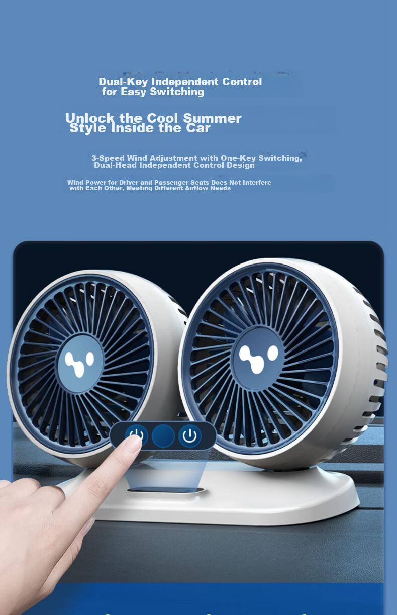 Dijialun Car Fan, 24V for Trucks, 12V Cooling, Small Bread Car, USB Interface, Powerful Dual-Head Electric Fa 6