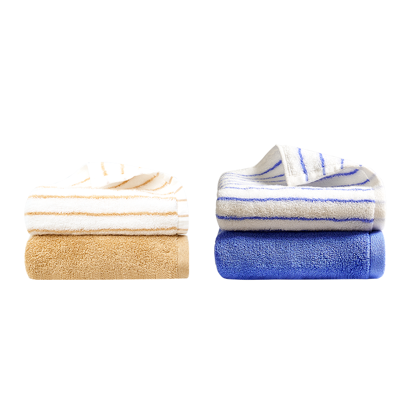 JD Original 98g Extra Soft Long-Staple Cotton CP Towel, Class A Pure Cotton Thickened Striped Face Towel for Men And Women, 2 Pieces, Wheat Yellow