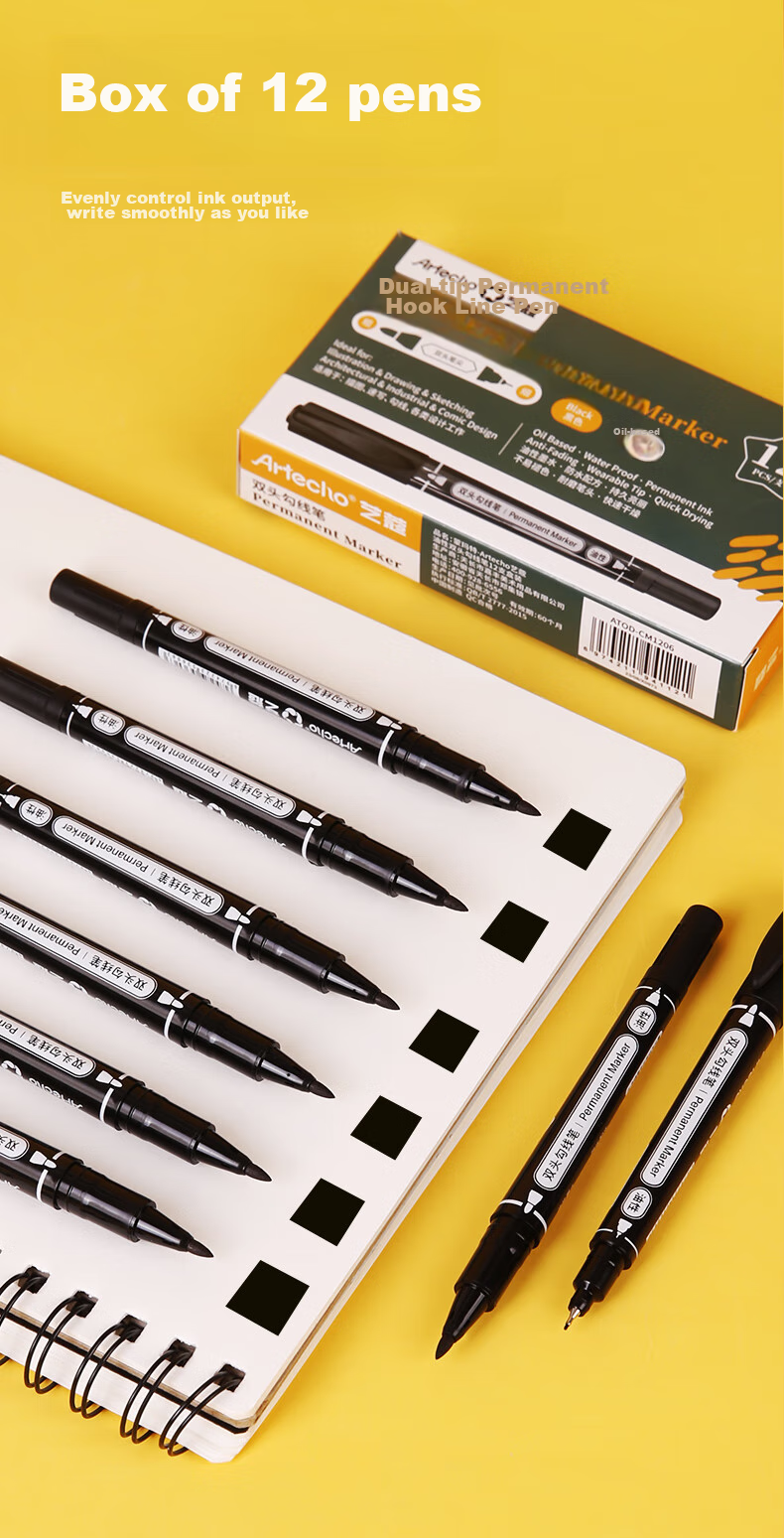 Mont Marte Dual-Tip Waterproof Quick-Drying Chalk Pen, Oil-Based Pen, Logistics Marker, Large-Tip Pen, Marker Pen, Oil-Based Black ATOD-CM1206 Sketching Marker, Drawing Marker 5