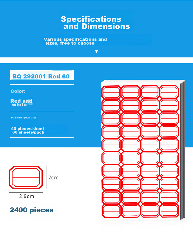 NVV Label Stickers, 1440 Pieces, 39*25mm Self-Adhesive Labels, Self-Stick Name Tags, Price Tags, Stationery Sticky Notes, BQ-392501 Red - 60 8