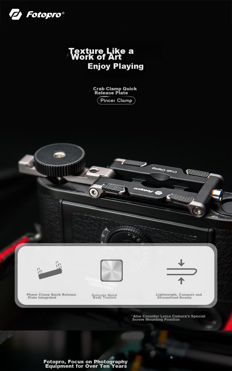 Fotopro Pincer Clamp, All-Metal Multi-Purpose Phone Holder, Swallow-Tail Groove Phone Clip, Acrylic Universal Quick-Release Plate 1