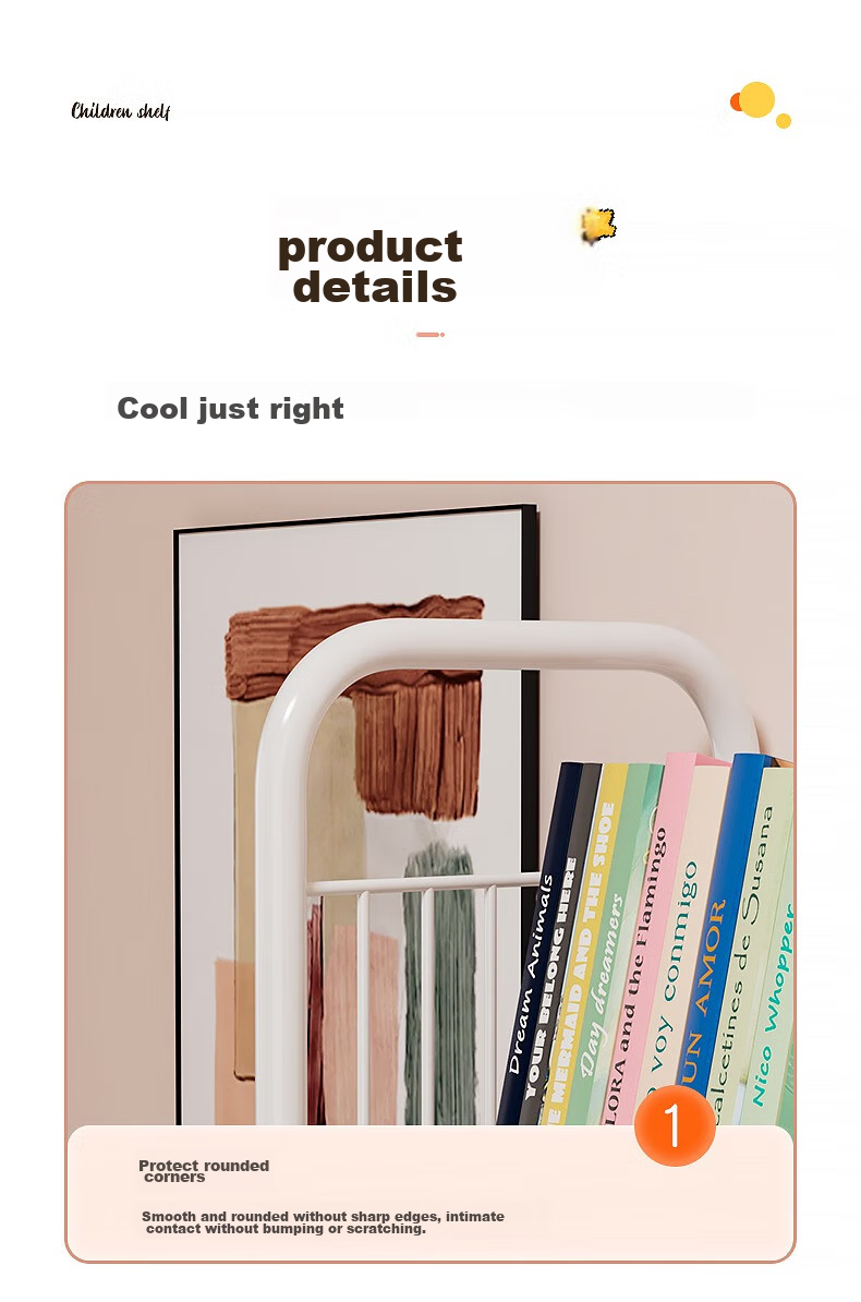 Milin Bookshelf Picture Book Rack Toy Storage Shelf Multi-layer Floor-standing Storage Rack Four Layers with Wheels 18
