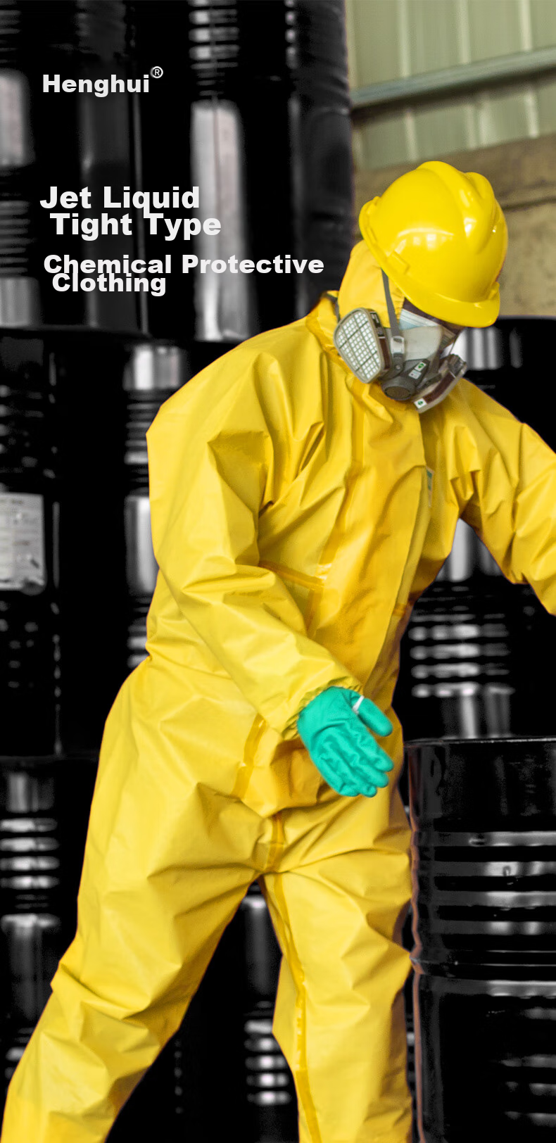 Henghui Liquid Resistant One-Piece Chemical Protective Suit, Laboratory Hooded Body Protection Suit, Chemical Spray Painting Pesticide Spraying Dust-Free Acid And Alkali Resistant Suit DB26-XXL Size 3