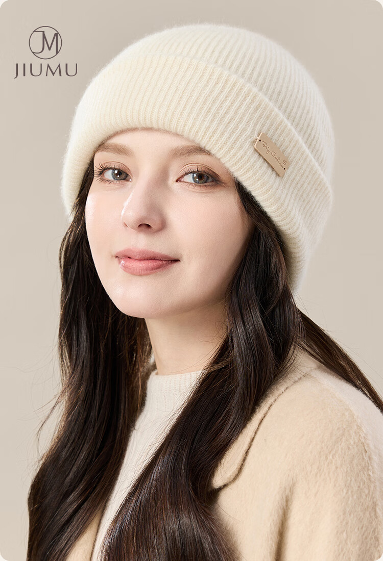 JIUMU 100% Cashmere Warm Knit Hat, Autumn And Winter Knitted Cap, Cold Hat, Winter Hat, Outdoor Ear Protection Cold Cap for Wome 1