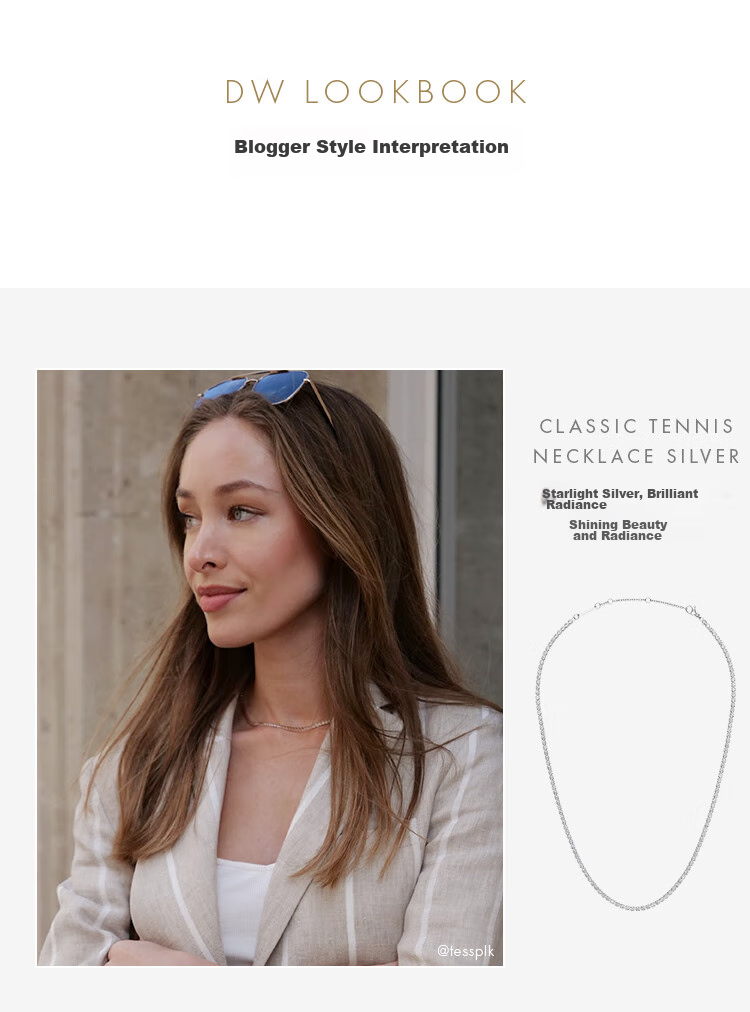 DanielWellington DW Necklace for Women, Starlight Tennis Moonlight Silver Collarbone Chain DW389 Birthday Gift for Girls 7