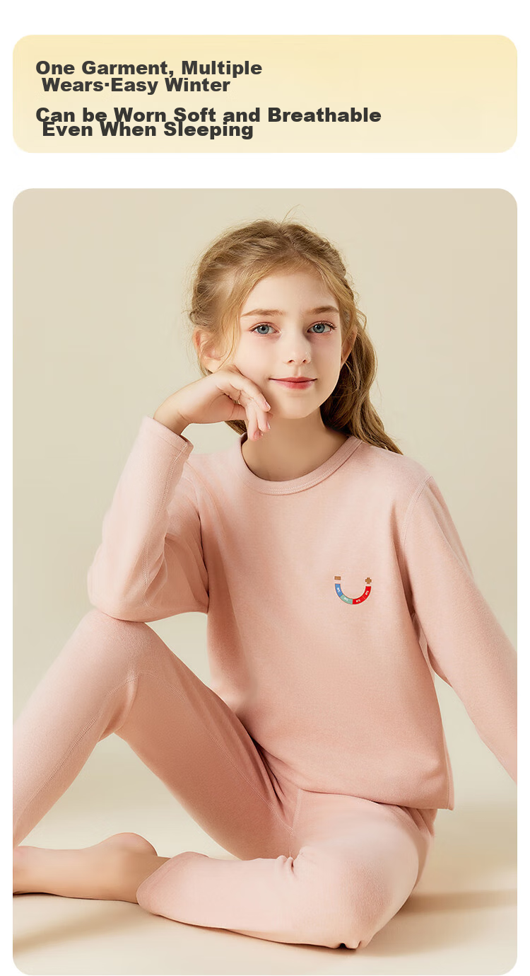 LangSha [Containing Wool And Silk] Children's Thermal Underwear, Boys And Girls Autumn And Winter Thermal Top And Bottom, Baby School Uniform Essential Set 11