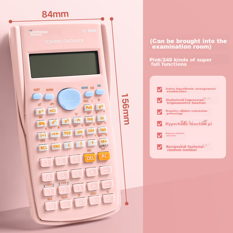 SUNWOOD Scientific Calculator with 240 Functions (For Middle And High School Students), EC-82MS, Cherry Pink