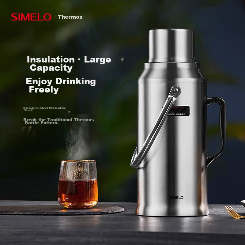 SIMELO Insulated Bottle, Large Capacity for Home Use with Glass Inner Liner, Hot Water Thermos for Student Dormitory, Warm Water Jug, Kettle, 3.2L