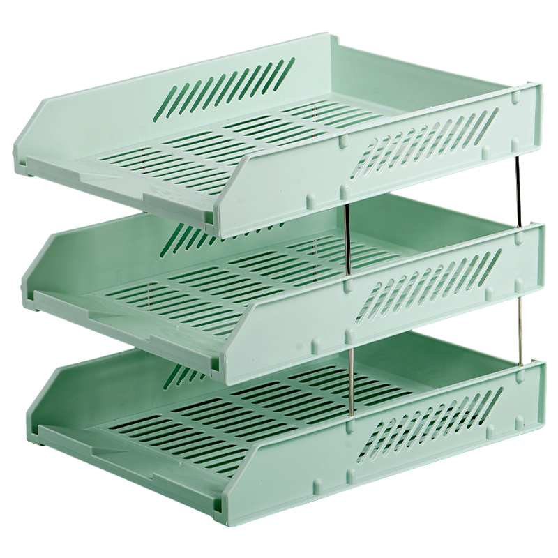 SIMAA Morandi Three-Tier Hollow Storage File Organizer, File Rack with Three Layers/file Tray/file Holder, Office Supplies, Matcha Green 6356
