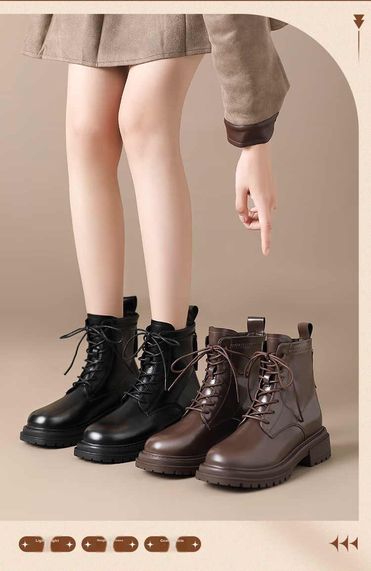 ZHR Martin Boots for Women, Autumn And Winter Retro Thick-Soled Women's Boots, British Style Lace-Up Versatile Ankle Boots, EH96, Black, Size 35 2