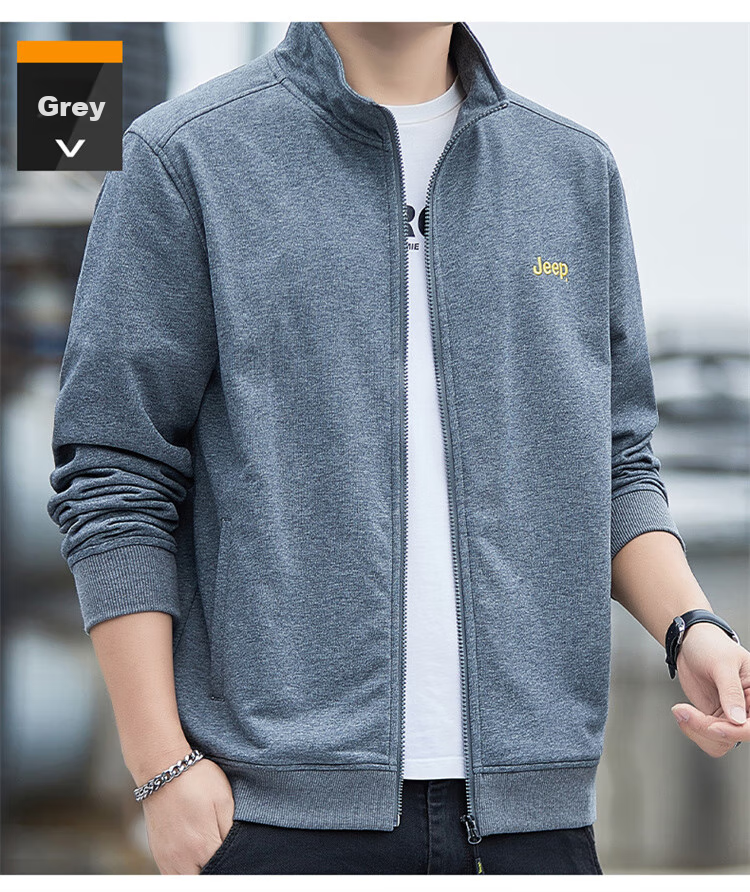 JEEP Men's Sweatshirt, Casual Cardigan Jacket for Spring And Autumn, Loose-Fitting Stand-Collar Top, Men's Clothing, Black, 4XL 13