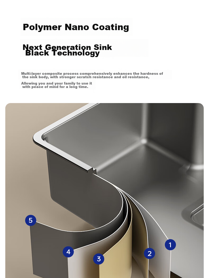 JOMOO Stainless Steel Multifunctional Nano Gray Large Single Bowl Sink with Garbage Collection And Storage, Vegetable Washing Basin, 70*48 Cm with Faucet, 02278 19