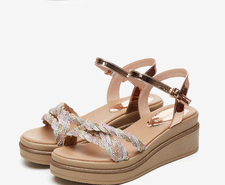 DAPHNE Thick-Soled High Heel Sandals for Women, Fashionable Comfortable Versatile Wedge Flat Platform Women's Shoes 4622303003 Gold 35 28
